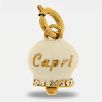 Ciondolo in Acciaio campanella bianca e oro con scritta capri e zirconi - BYSIMON gioielli