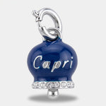 Ciondolo in Acciaio campanella blu con scritta Capri e zirconi - BYSIMON gioielli