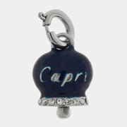 Ciondolo in Acciaio campanella blu con scritta Capri e zirconi