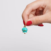 Ciondolo in Acciaio campanella verde acqua e oro scritta Capri  e zirconi