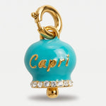 Ciondolo in Acciaio campanella verde acqua e oro scritta Capri  e zirconi - BYSIMON gioielli