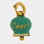 Ciondolo in Acciaio campanella verde acqua e oro scritta Capri  e zirconi - BYSIMON gioielli