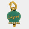 Ciondolo in Acciaio campanella verde acqua e oro scritta Capri  e zirconi