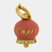 Ciondolo in Acciaio campanella rosa con scritta Capri e zirconi