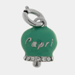 Ciondolo in Acciaio campanella verde acqua con scritta Capri e zirconi - BYSIMON gioielli