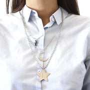 Collana in Acciaio a tre catene con ciondoli pendenti, fulmine, luna e stella lucidi