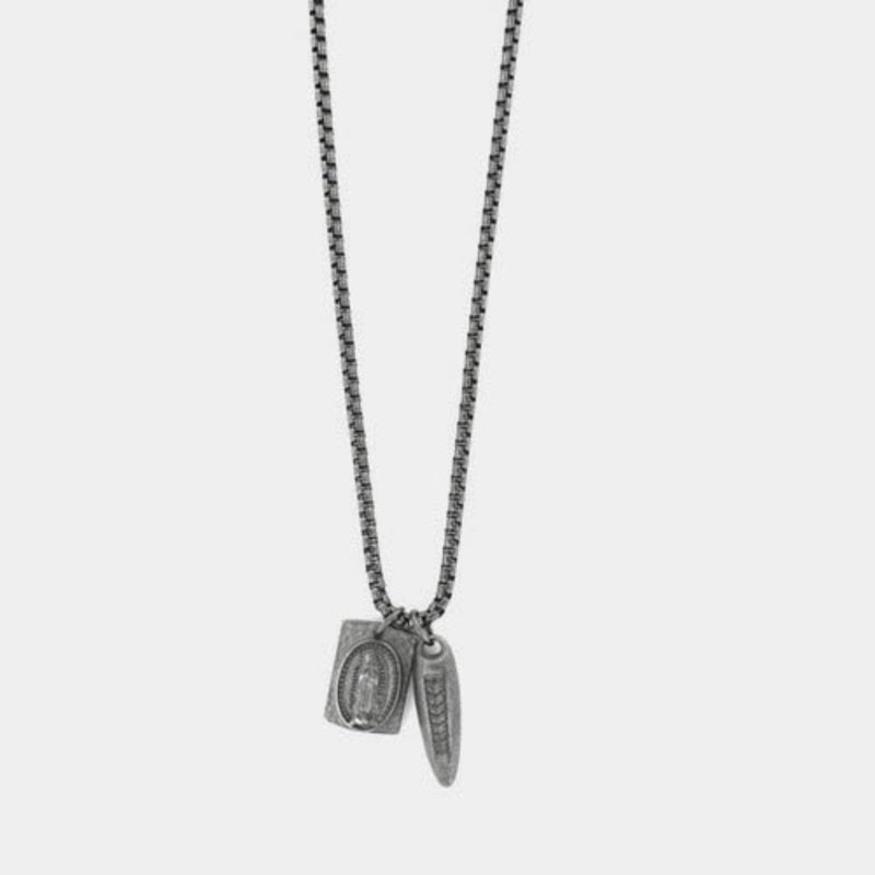 Collana in Acciaio con due pendenti lavorati a rilievo a tema sacro IJEWEL - gioiello BySimon