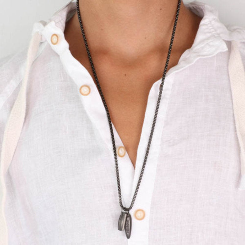 Collana in Acciaio con due pendenti lavorati a rilievo a tema sacro IJEWEL - gioiello BySimon