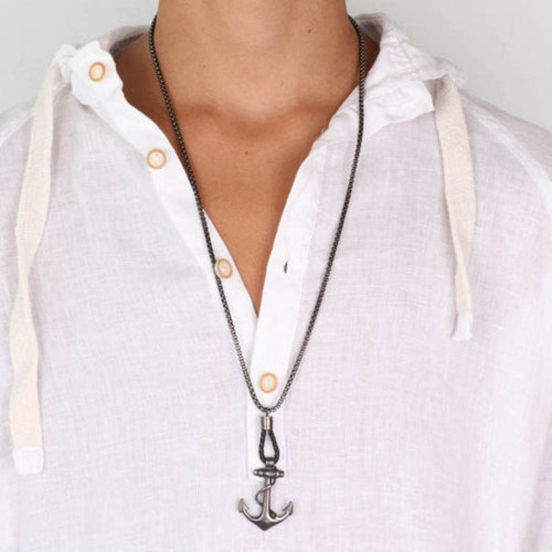 Collana in Acciaio con pendente a tema nautico a forma di ancora IJEWEL - gioiello BySimon