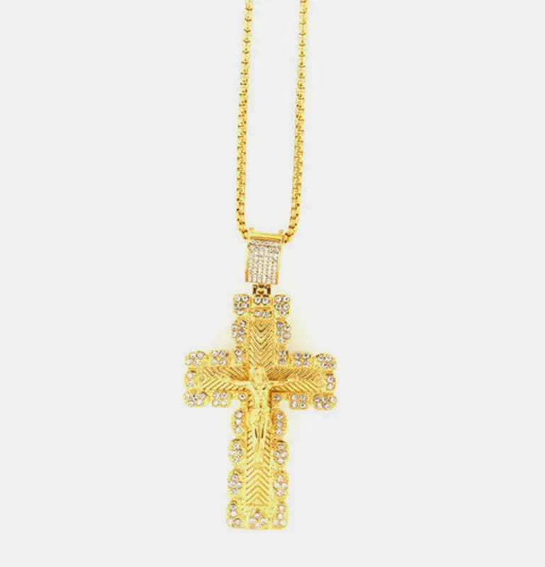 Collana in Acciaio con pendente regilioso a forma di croce con gesù