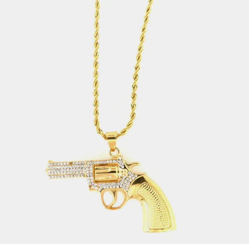 Collana in Acciaio con pendete a forma di pistola revoler