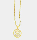 Collana in Acciaio con pendente simbolo del dollaro americano impreziosito da cristalli