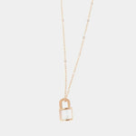 Collana in Acciaio con pendente a forma di luchetto impreziosito da un centrale effetto madreparla bianca