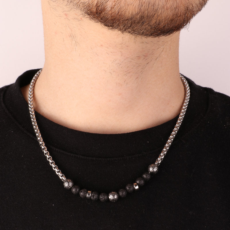 Collana in Acciaio tramatura in acciaio con dettaglio in sfere color lava IJEWEL - gioiello BySimon