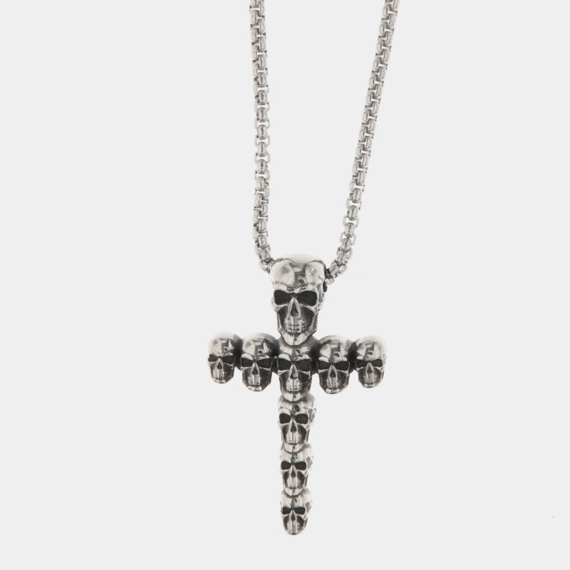 Collana in Acciaio con dettaglio a forma di croce impreziosito da teschi IJEWEL - gioiello BySimon