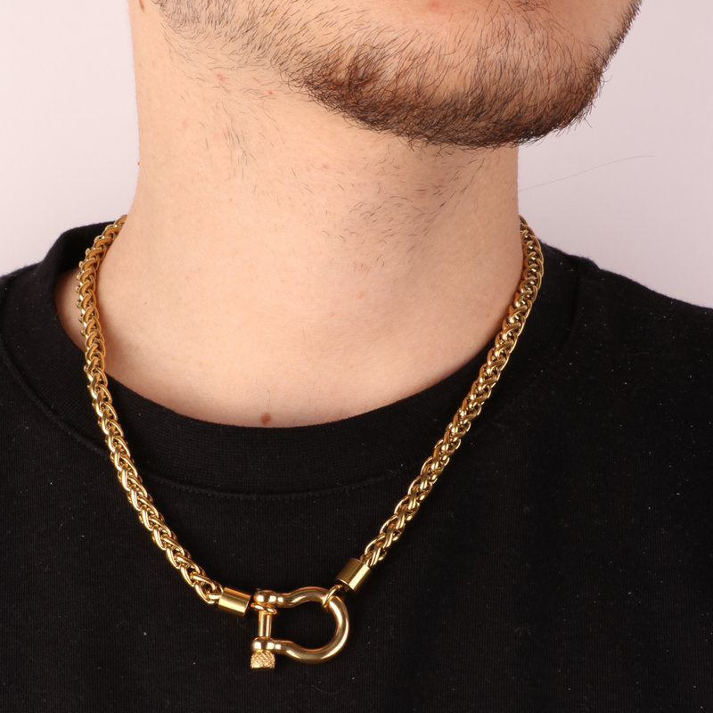 Collana in Acciaio intrecci di catene con chiusura a vite IJEWEL - gioiello BySimon