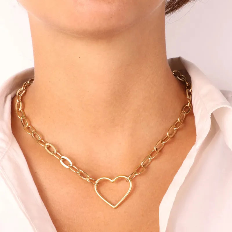 Collana in Acciaio intrecci di catene con dettaglio a forma di cuore