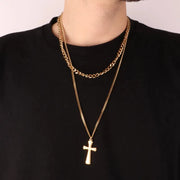 Collana in Acciaio con doppia catena impreziosita da pendente a forma di croce