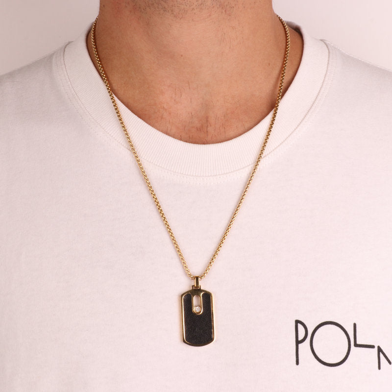Collana in Acciaio con piastrina in acciaio nera e punto luce IJEWEL - gioiello BySimon