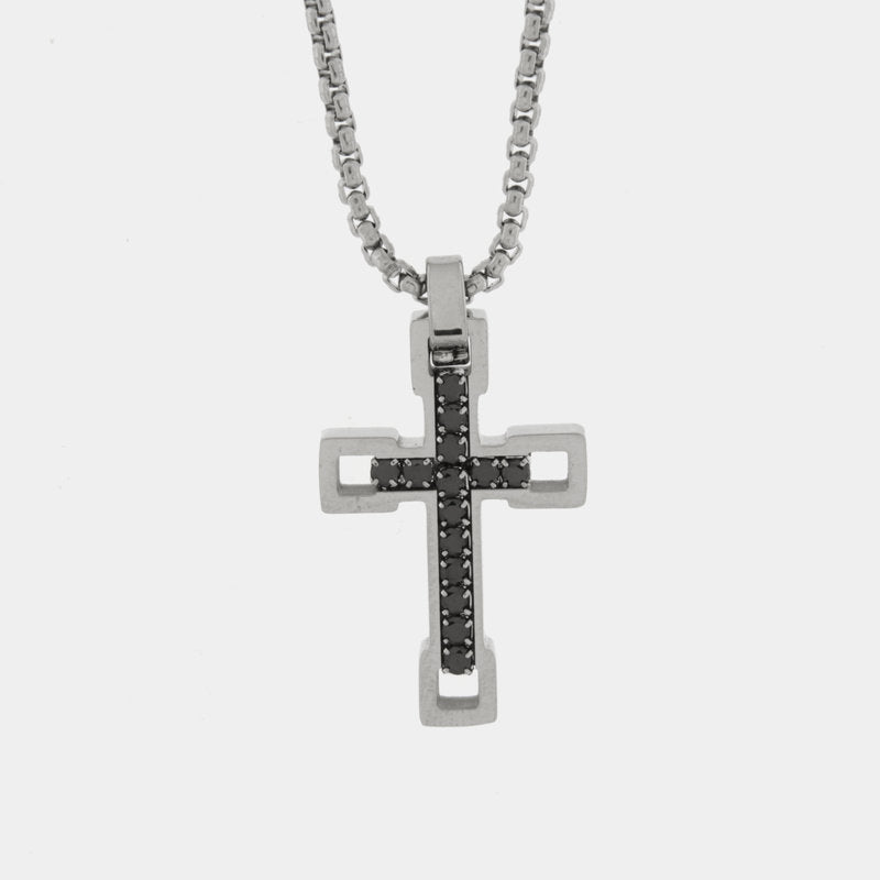Collana in Acciaio con croce di colore nero
