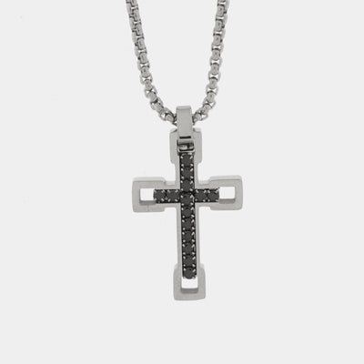 Collana in Acciaio con croce di colore nero