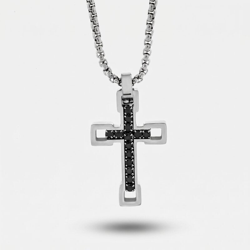 Collana in Acciaio con croce di colore nero - BYSIMON gioielli