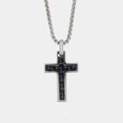 Collana in Acciaio con croce di colore nero e dettagli blu