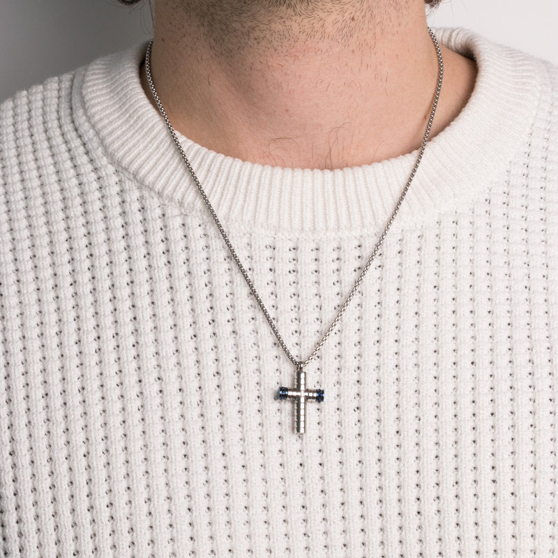 Collana in Acciaio con croce rigata