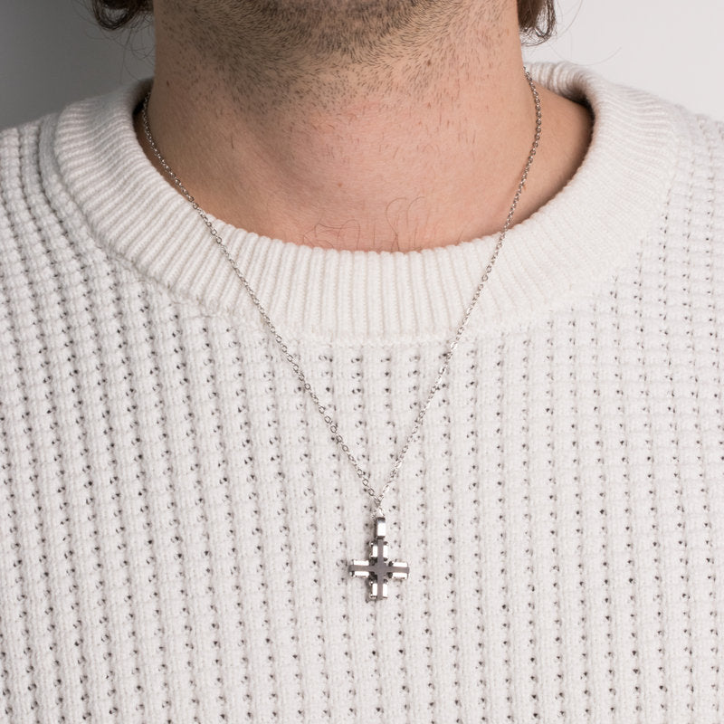 Collana in Acciaio con croce bicolore bianco/nero - BYSIMON gioielli