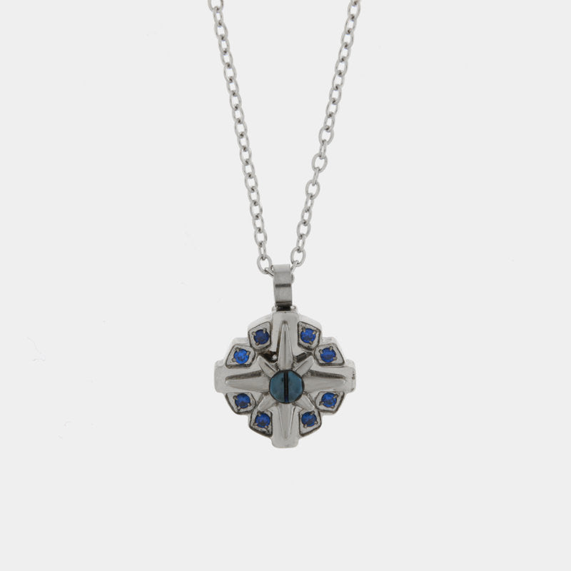 Collana in Acciaio con pendente tondo con dettagli blu