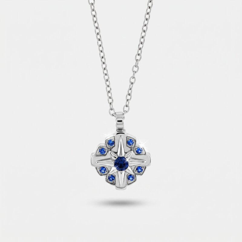 Collana in Acciaio con pendente tondo con dettagli blu - BYSIMON gioielli