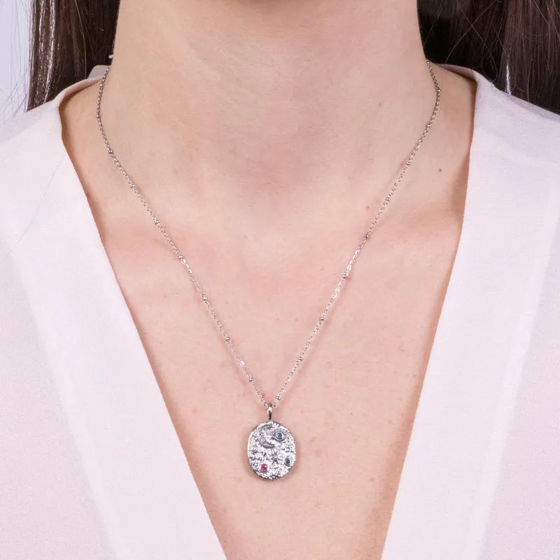 Collana in Acciaio con piastra e simboli colorati