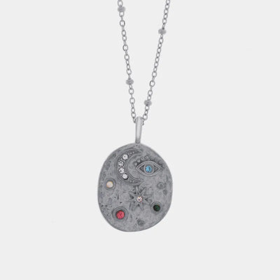 Collana in Acciaio con piastra e simboli colorati