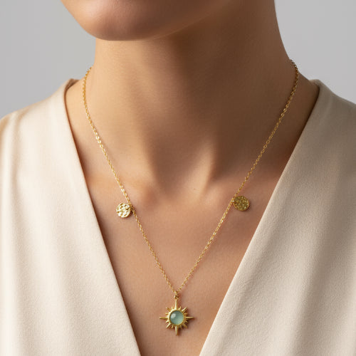 Collana in Acciaio con pendente sole con pietra turchese - BYSIMON gioielli
