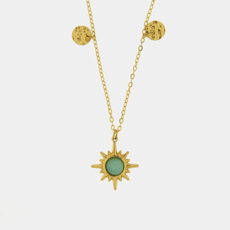 Collana in Acciaio con pendente sole con pietra turchese - BYSIMON gioielli