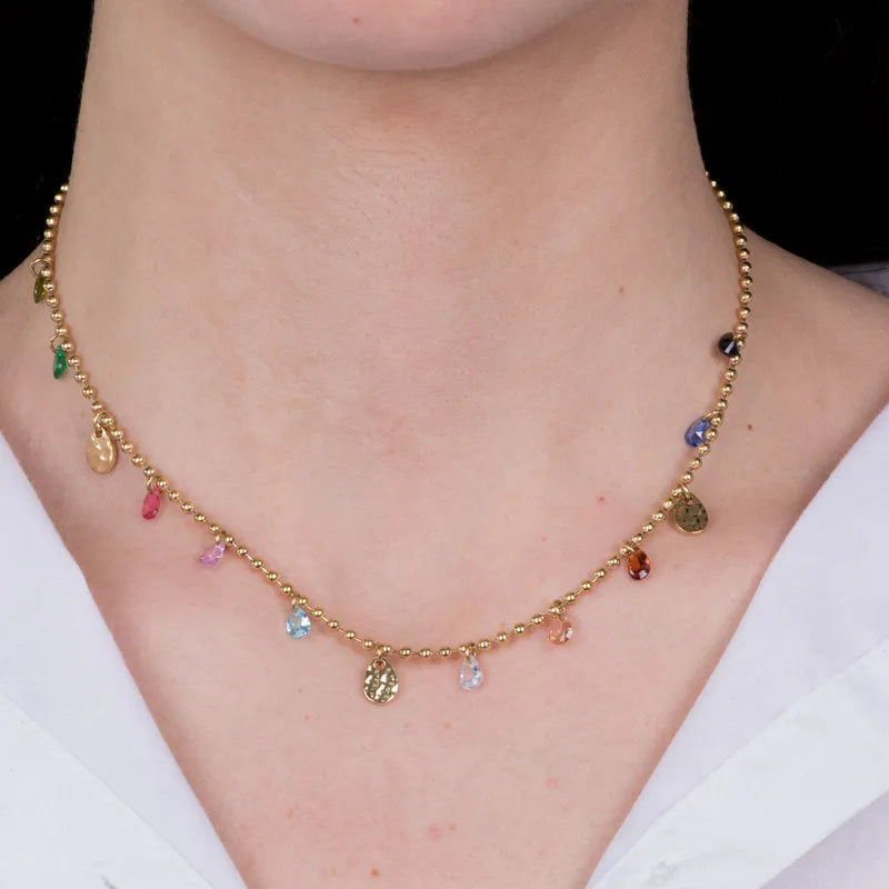 Collana in Acciaio con gocce di cristalli multicolore pendenti