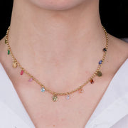 Collana in Acciaio con gocce di cristalli multicolore pendenti