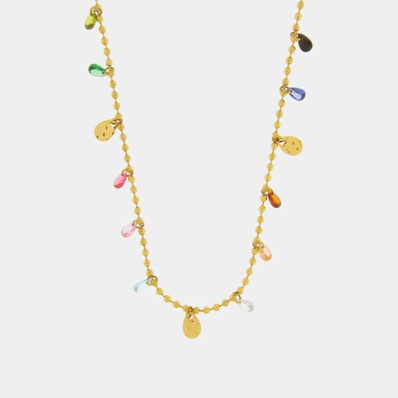 Collana in Acciaio con gocce di cristalli multicolore pendenti