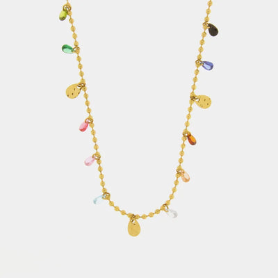 Collana in Acciaio con gocce di cristalli multicolore pendenti