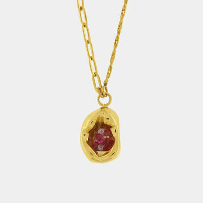 Collana in Acciaio con pendente ovale rosso