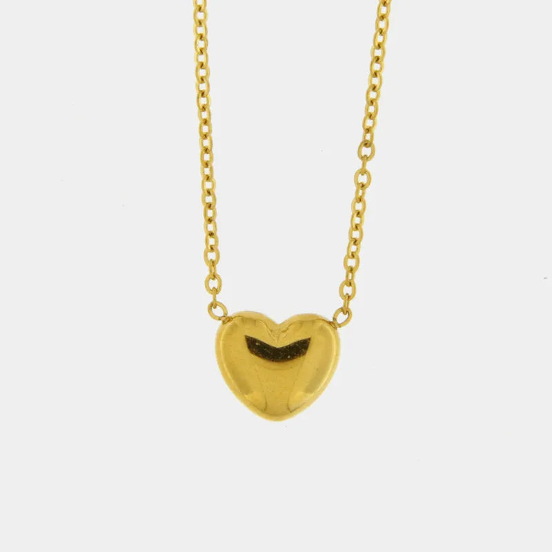Collana in Acciaio con pendente a forma di cuore bombato