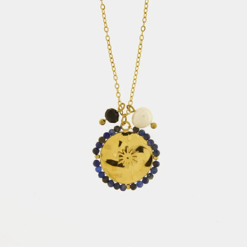 Collana in Acciaio con pendente cerchio e perline blu COEUR - gioiello BySimon