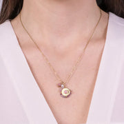 Collana in Acciaio con pendente rotondo e perline rosa