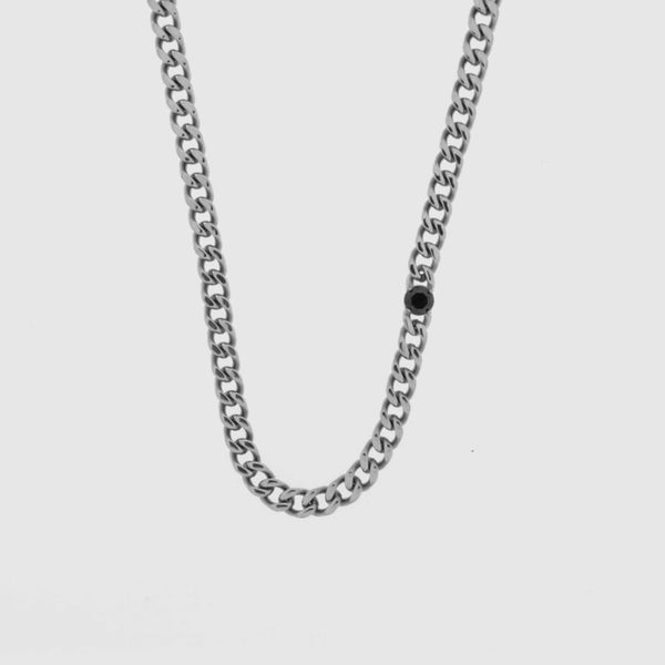 Collana in Acciaio a catena placcato argento con punto luce nero IJEWEL - gioiello BySimon