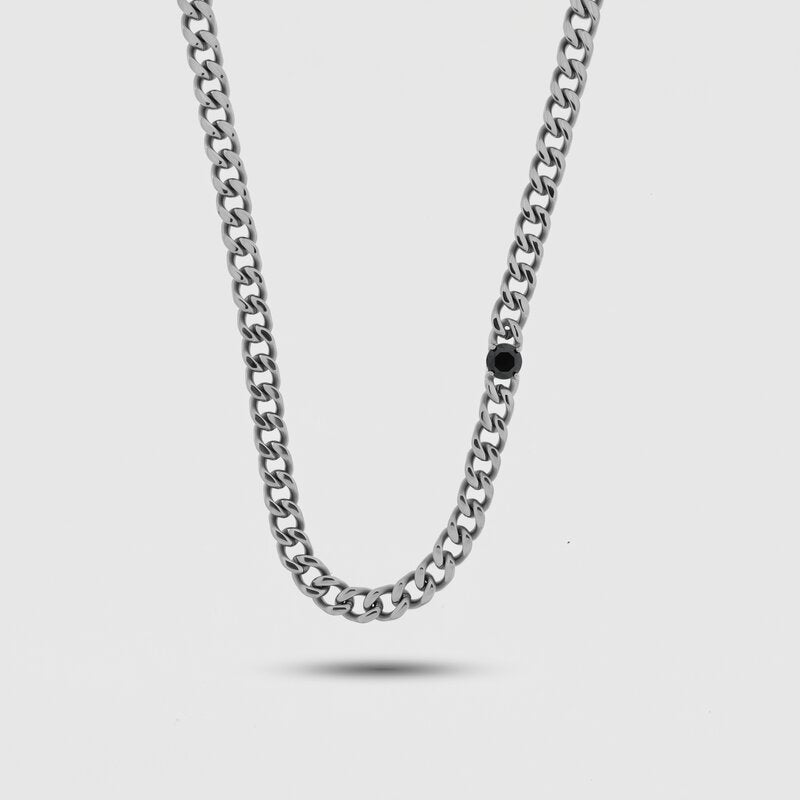 Collana in Acciaio a catena placcato argento con punto luce nero IJEWEL - gioiello BySimon