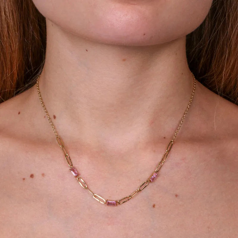 Collana in Acciaio con catene ovali e cristallli