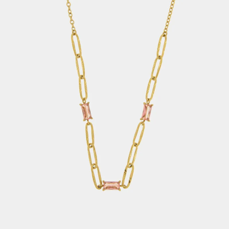 Collana in Acciaio con catene ovali e cristallli