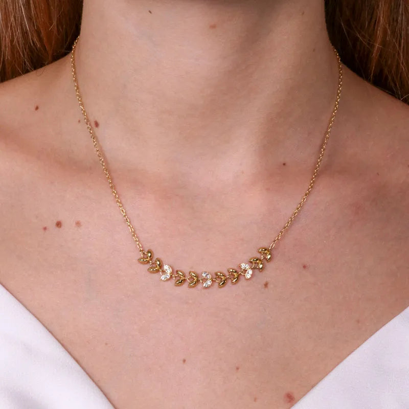 Collana in Acciaio con figlie e zirconi