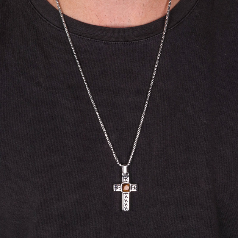 Collana in Acciaio con croce con pietra quadrata IJEWEL - gioiello BySimon