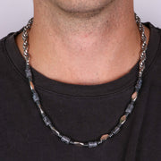 Collana in Acciaio con pietre bianche e nere